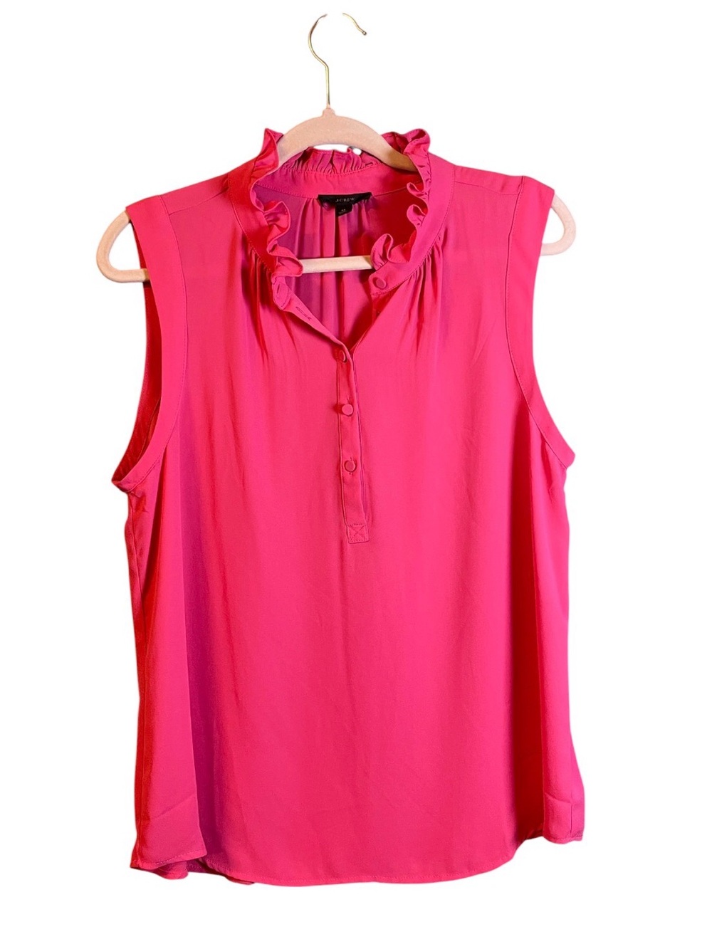 Sleeveless Ruffle-Neck Blouse in Hot Pink